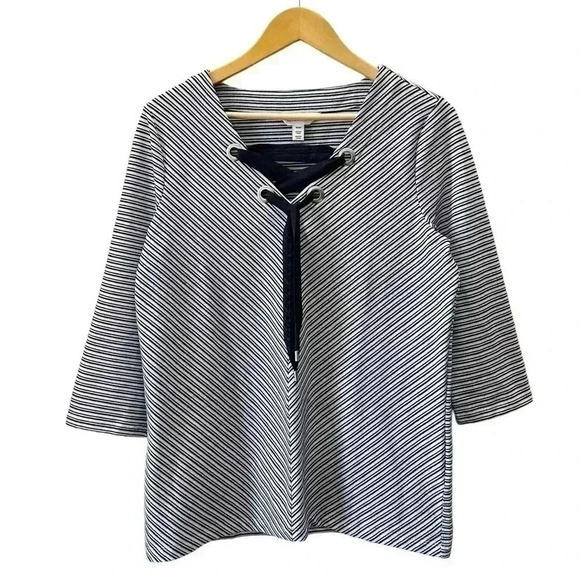Northern Reflections Top  V-Neck Nautical Tie Front Blue White Stripes Medium - Picture 15 of 15